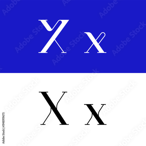 Art nouveau letter X for logo, including set of uppercase and low case fashion letters, vector illustration 10EPS