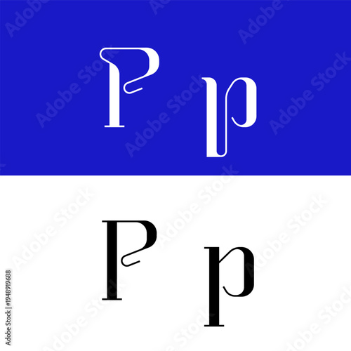 Art nouveau letter P for logo, including set of uppercase and low case fashion letters, vector illustration 10EPS