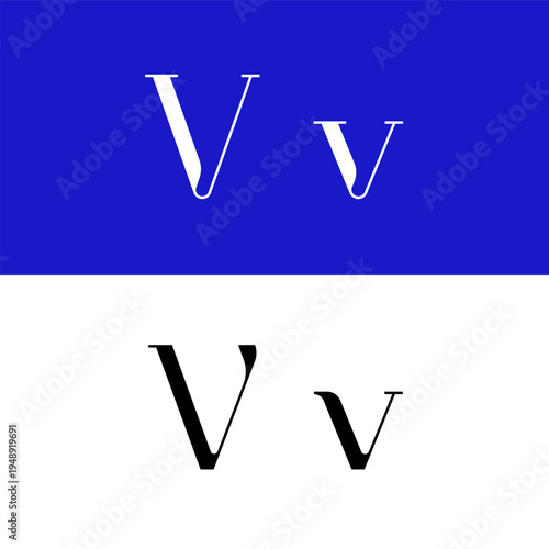 Art nouveau letter V for logo, including set of uppercase and low case fashion letters, vector illustration 10EPS