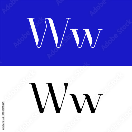 Art nouveau letter W for logo, including set of uppercase and low case fashion letters, vector illustration 10EPS