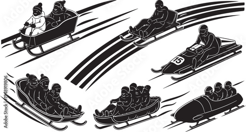 Bobsled and Skeleton Racing on Ice Track Illustration