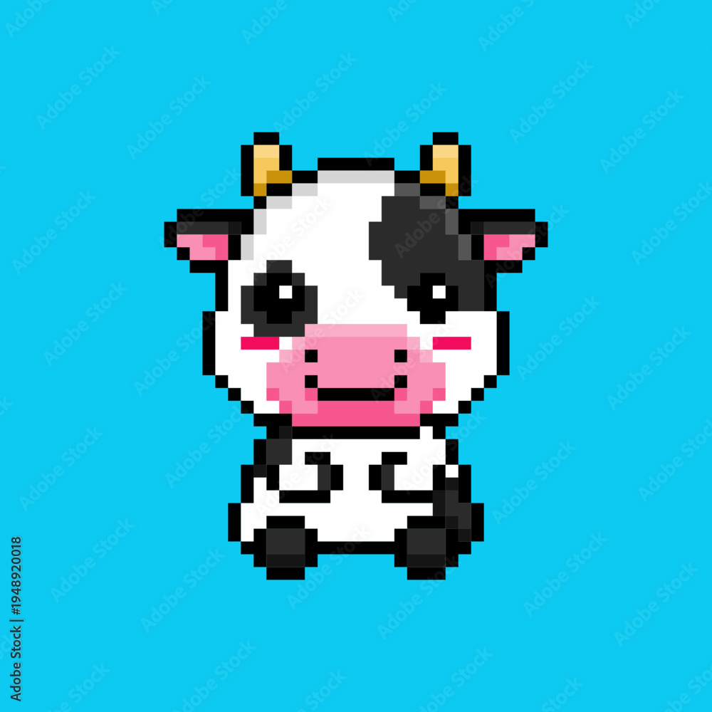 Fototapeta premium Vector illustration of Cute Cow Character with Pixel Art Design