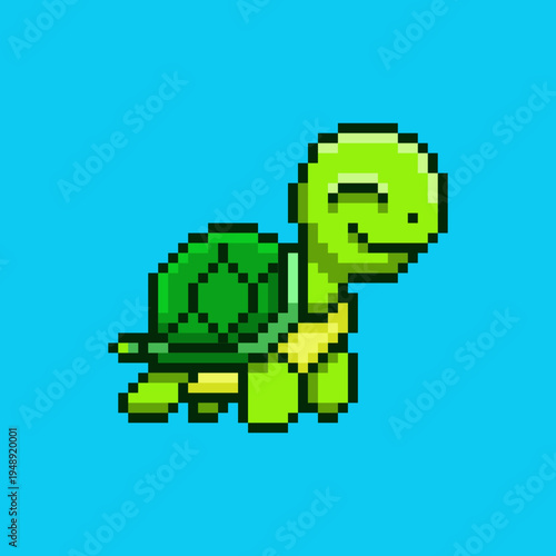 Vector illustration of Cute Turtle Character with Pixel Art Design