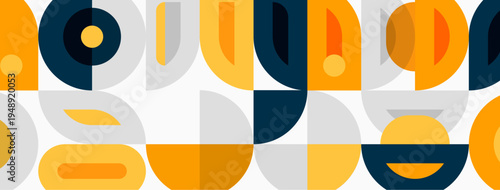Abstract geometric pattern. Bold colors, shapes repeat creating modern design. Minimalist style, warm tones dominate composition.