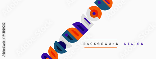 Colorful abstract shapes cascade diagonally across white space. Minimalist design features text labels background, design. Simple, modern aesthetic.