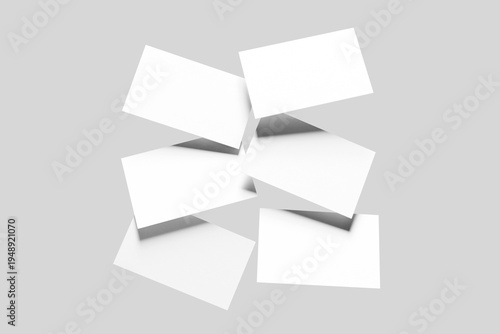 Blank business card mockup with six floating cards isolated on white background	