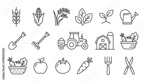 Modern Agriculture Line Icon Set , Stylish Farming and Organic Food Vector