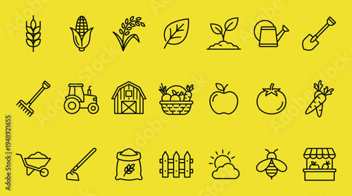 Modern Agriculture Line Icon Set , Stylish Farming and Organic Food Vector