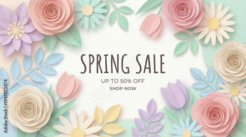 Wallpaper Mural Spring Sale Discount Banner with Blooming Flowers and Garden Background Torontodigital.ca