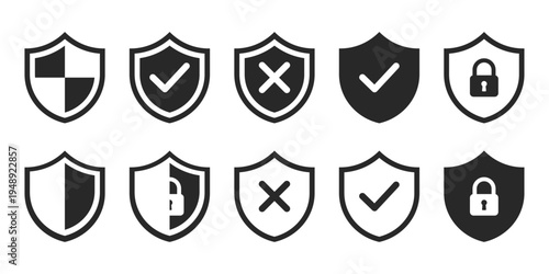 Shield security icon set, protection, security, safety, privacy, defense or  padlock icon set sign Vector stock illustration
