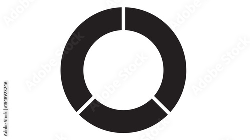 Circle graph icon with three segments, symbolizing data analysis and presentation in a clean, modern design.