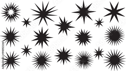 Black starburst shapes on white background illustration design elements