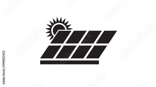Solar panels icon with sun symbol, representing clean renewable energy and sustainability for a green future
