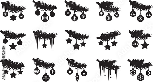Christmas Tree Decorations and Ornaments in Black and White