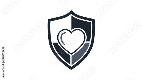 Health insurance and medical protection concept featuring a heart symbol on a strong shield for safety and life security.