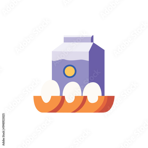 Milk Carton and Eggs for Cooking Ingredients Flat Illustration