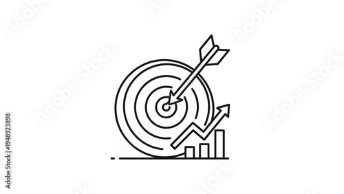 Strategic growth concept featuring a target with an arrow combined with an upward trending bar chart for success.