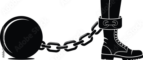 chain, ball, prisoner, slavery, debt, weight, burden, restriction, crime, punishment, boot, metal, heavy, silhouette, arrest