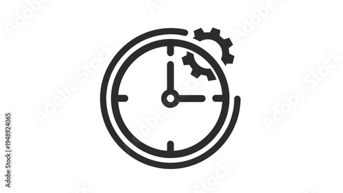 Time management and industrial process efficiency symbolized by a clock face with an integrated mechanical gear icon.