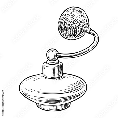 vintage perfume bottle with atomizer vector line art hand drawn illustration