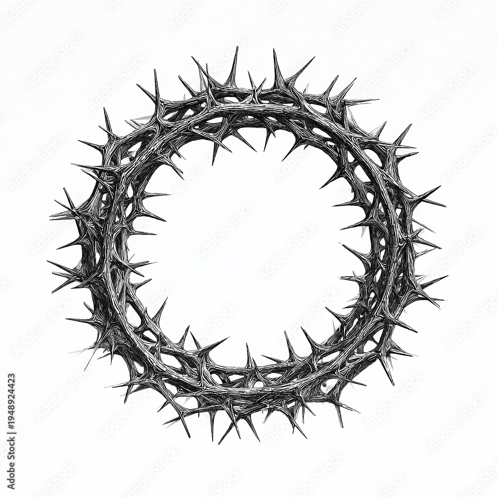 Fototapeta premium Thorned crown forms perfect circle against stark white background