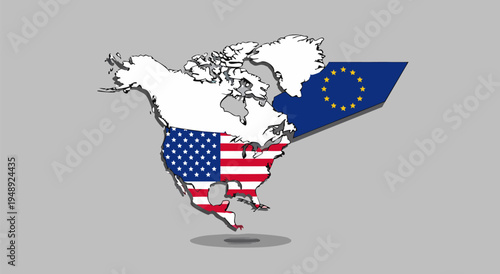 North America and European Union map illustration vector with flags symbolizing international cooperation and global business relationships