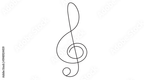 Treble clef icon with continuous black line art, representing music and melody, isolated on a white background.