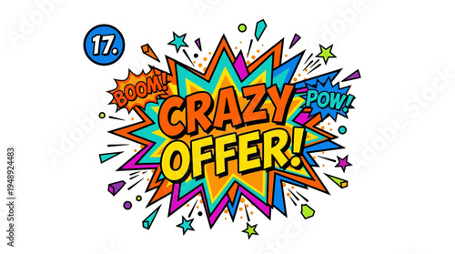 Crazy Offer! Pop Art Style Graphic for Sales and Promotions