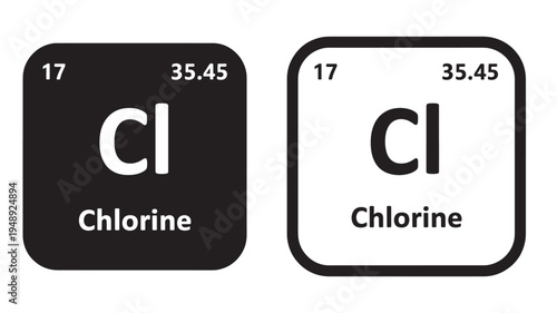Chlorine elemental symbol with atomic number 17 and atomic weight 35.45 displayed in two styles of squares.