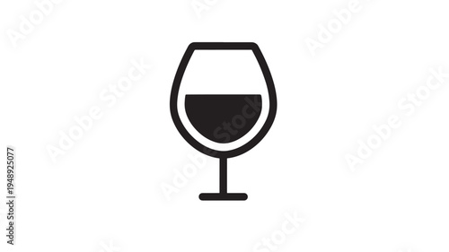 Wine glass icon with black outline and filled dark liquid, symbolizing beverage and celebration simplicity.