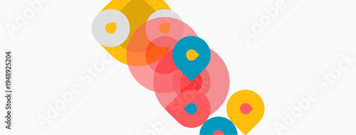 Abstract colorful circles overlap, creating dynamic composition. Soft hues blend, forming interesting shapes, simple design.