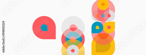 Abstract colorful circles overlap, creating dynamic composition. Soft hues blend, forming interesting visual patterns. Minimalist design.