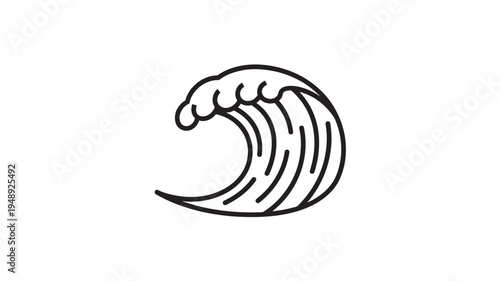 Wave icon with bold black outline and simple curved lines illustrating water motion on a pure white background.
