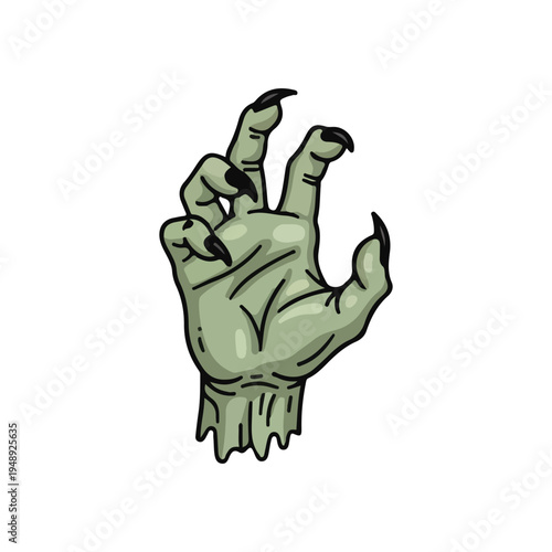 Scary green monster hand illustration with sharp black claws reaching out in a grasping pose.