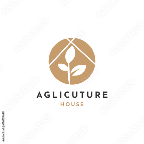 agriculture house logo, plant growing inside