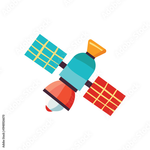Space Satellite Communication Technology Flat Illustration