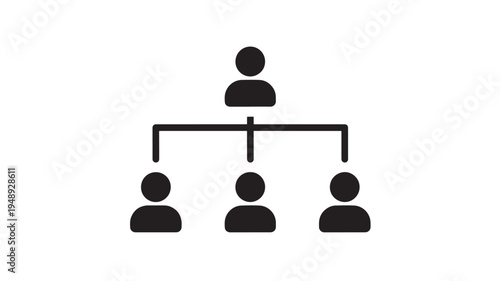 Organizational chart icon with a leader and three team members connected by lines, representing hierarchy and structure.