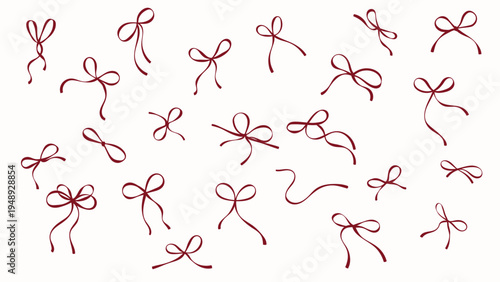 Set of Hand-Drawn Red Ribbon Bows 