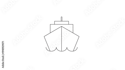 Ship bow with abstract waves, minimalist line art representing maritime transport and ocean travel, simple icon.