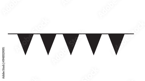 Bunting flag garland of black triangles on a white background, festive decoration for celebrations. featuring flags, triangle, pennant with pennants