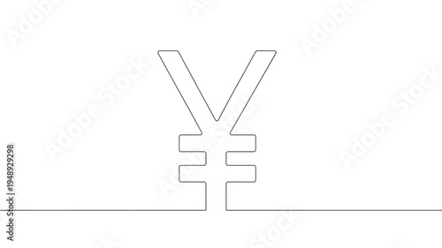 Yen currency symbol outlined in a minimalist continuous line art style on a white background. featuring finance, money, JPY with economy and business