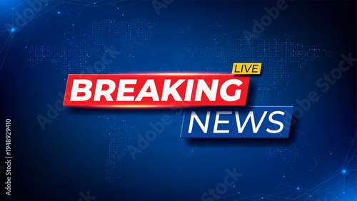 Breaking News Live background concept. Vector illustration or broadcast channels or internet tv.  World Global TV news background design with world map made of dots and abstract elements.