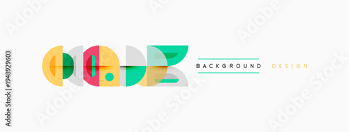 Abstract geometric shapes form colorful design. Background includes text indicating purpose, simple composition.