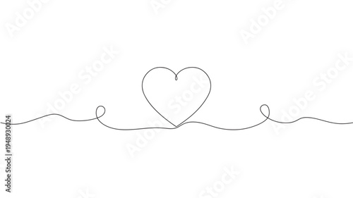 Heart symbol drawn with a continuous single black line on a white background, featuring flowing wavy lines.