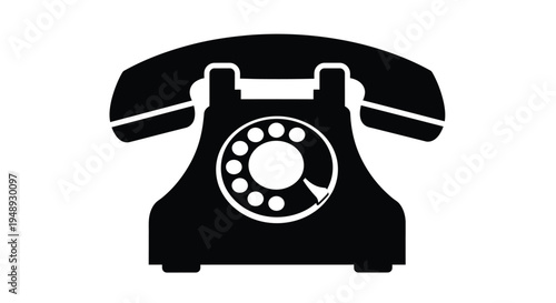 Vintage rotary telephone depicted in a striking black silhouette