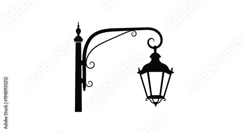 Elegant black lamp post design against a white background silhouette