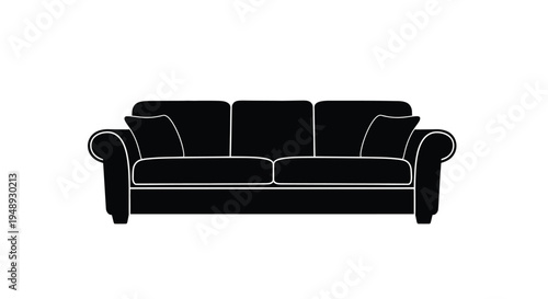 Simple black sofa outline against white background a modern silhouette
