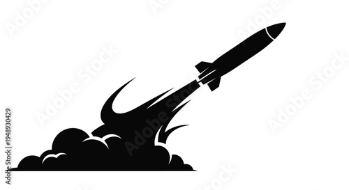 Rocket launching with fiery exhaust trail a dramatic silhouette