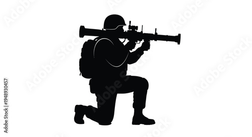 Soldier kneeling with rocket launcher a striking black silhouette