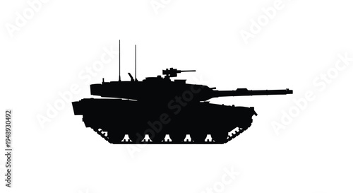 Black silhouette of a modern main battle tank side view silhouette